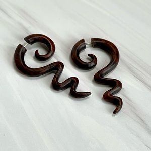 Teak Wood Faux Gauge Stud Earrings